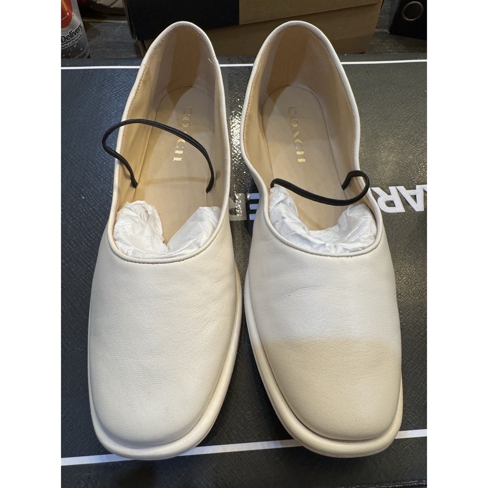 Coach Emilia Mary Jane Ballet Flat Shoes Women Size 8.5 Slip on Chalk Leather - Picture 2 of 12